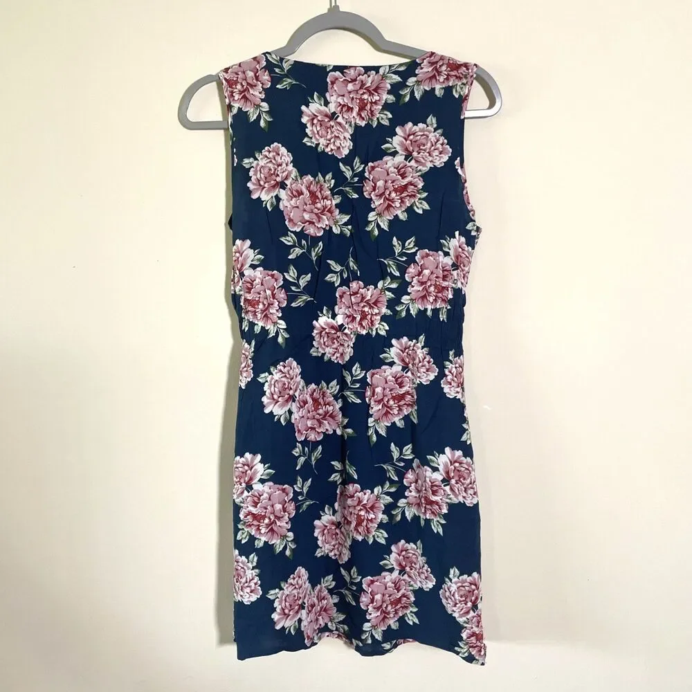 Basement Women’s Floral Blue Pink Mini Dress Size Small Coquette Sundress
